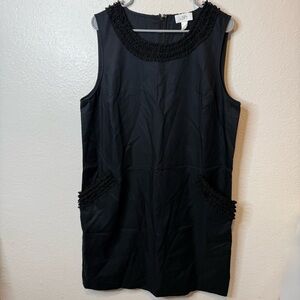 Ann Taylor Loft Sleeveless Black Shift Dress With Ruffle Detail Size 18 New